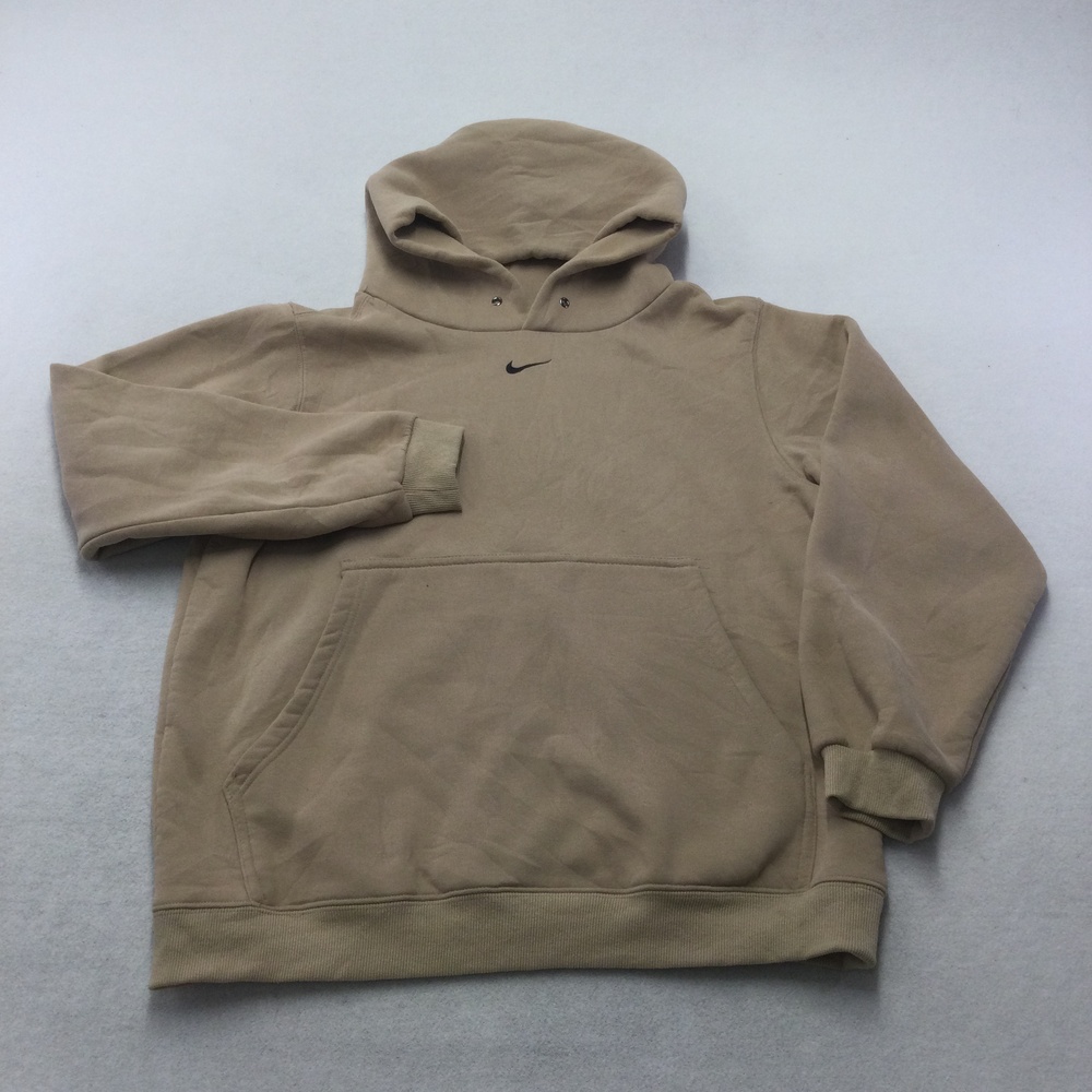 Nike Hoodie Mens XL Beige Fleece Pullover Sweatshirt Kangaroo Pocket Logo